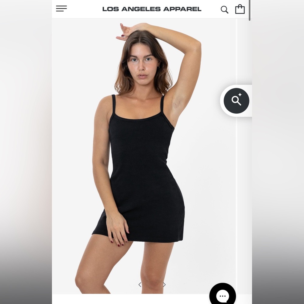 Los Angeles Apparel Black Heavy Rib Spaghetti Mini Dress - Size Small